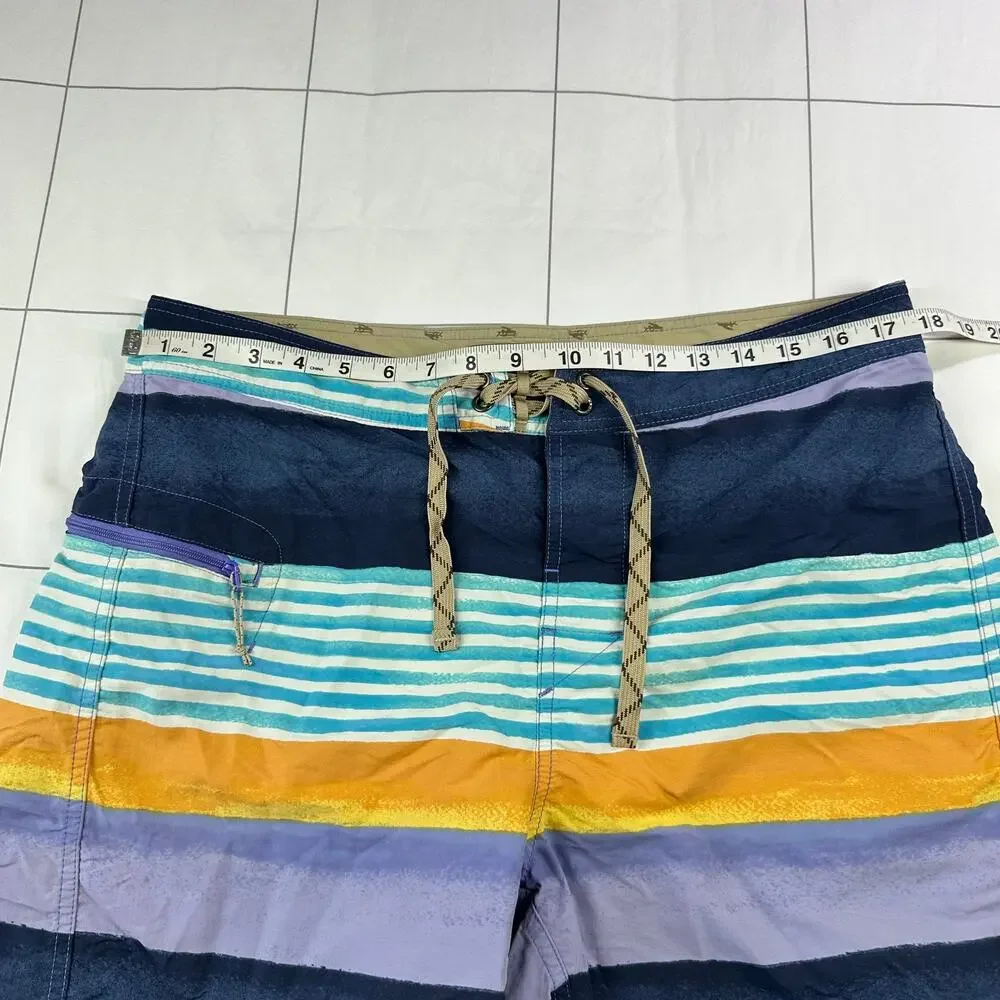 Patagonia Board Shorts Mens 35 Blue Multi Printed Wavefarer Striped Beach Swim